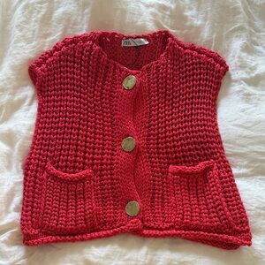 Zara Chunky Knit Buttoned Red Vest